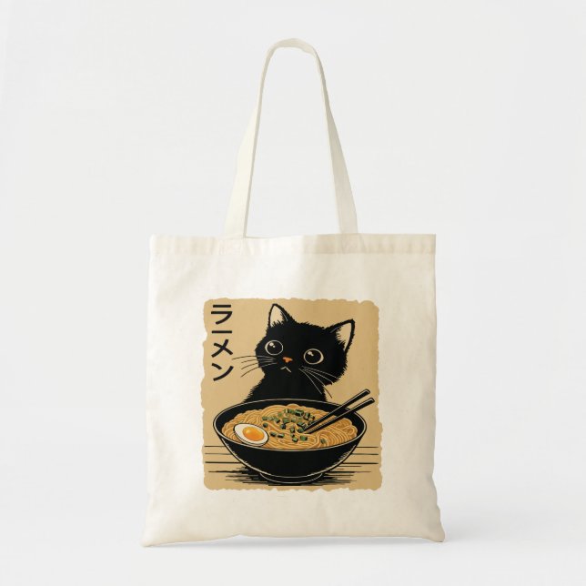 Katt som äter ramen  tygkasse (Framsidan)
