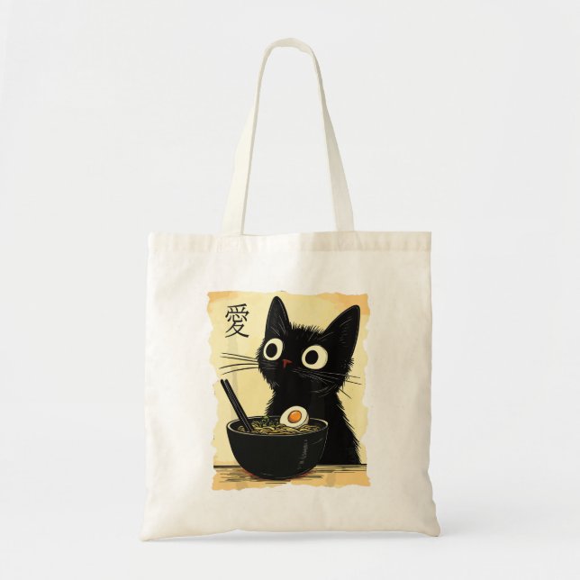 Katt som äter ramen  tygkasse (Framsidan)