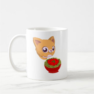 Katt som äter spaghetti kaffemugg