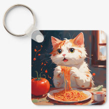 Katt som äter spaghetti