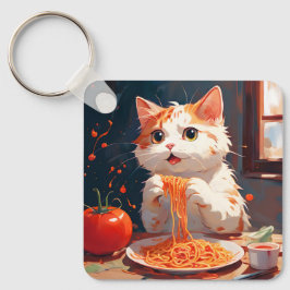 Katt som äter spaghetti nyckelring