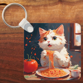 Katt som äter spaghetti nyckelring
