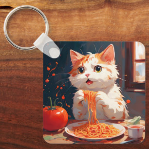 Katt som äter spaghetti nyckelring