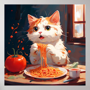 Katt som äter spaghetti poster