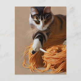 Katt som äter Spaghetti vykort