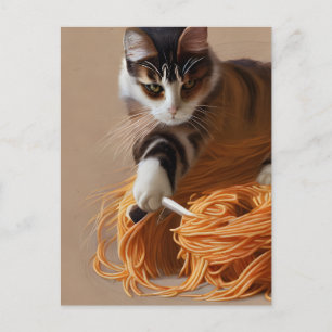 Katt som äter Spaghetti vykort