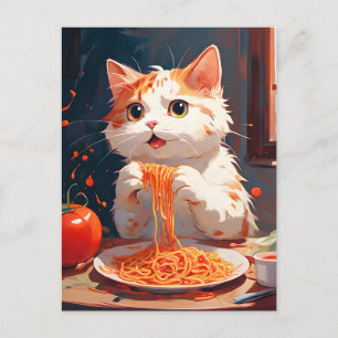Katt som äter spaghetti vykort