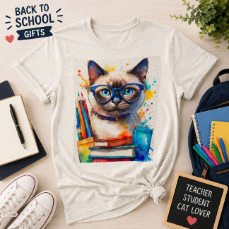 Katt som bär glasögon och böcker T-shirt Söt katt