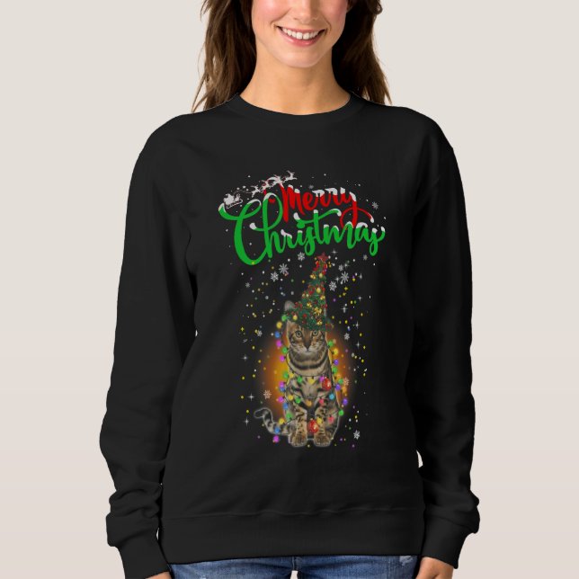 Katt som bär julgran hatt för katt t shirt (Framsida)