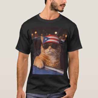 Katt som bär Puerto Rico-flaggans hatt solglasögon T Shirt