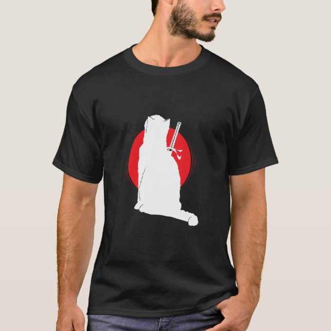 Katt som bär Samurajsvärd T Shirt (Framsida)