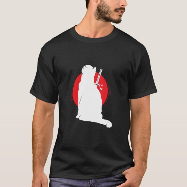 Katt som bär Samurajsvärd T Shirt (Framsida)