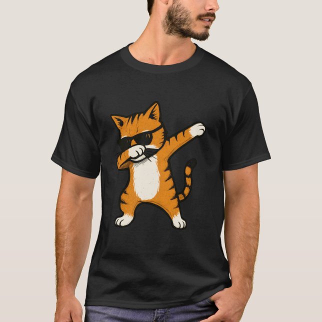 Katt som bär solglasögon dabbar t shirt (Framsida)