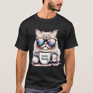 katt som bär solglasögon och håller en kaffekopp t shirt