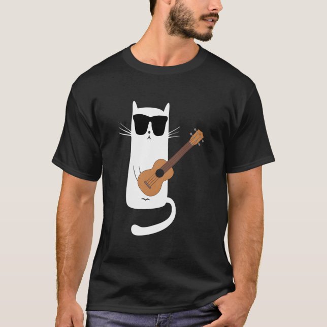 Katt som bär solglasögon och spelar ukulele t shirt (Framsida)
