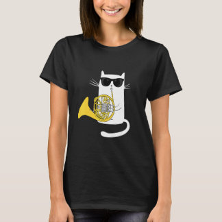 Katt som bär solglasögon spelar fransk horn Män K T Shirt