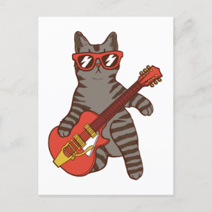 Katt som bär solglasögon spelar gitarr vykort