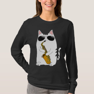 Katt som bär solglasögon spelar saxofon Saxofonist T Shirt