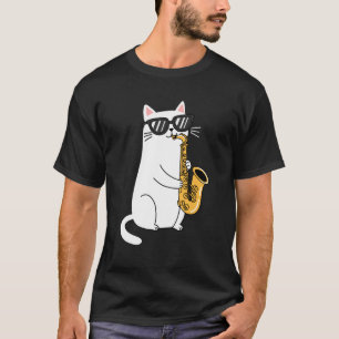 Katt som bär solglasögon spelar saxofon Saxophoni T Shirt