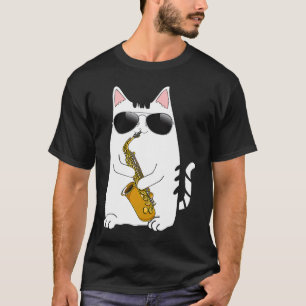 Katt som bär solglasögon spelar saxofon Saxophoni T Shirt
