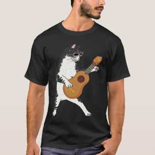 Katt som bär solglasögon spelar ukulele Musik Gra T Shirt