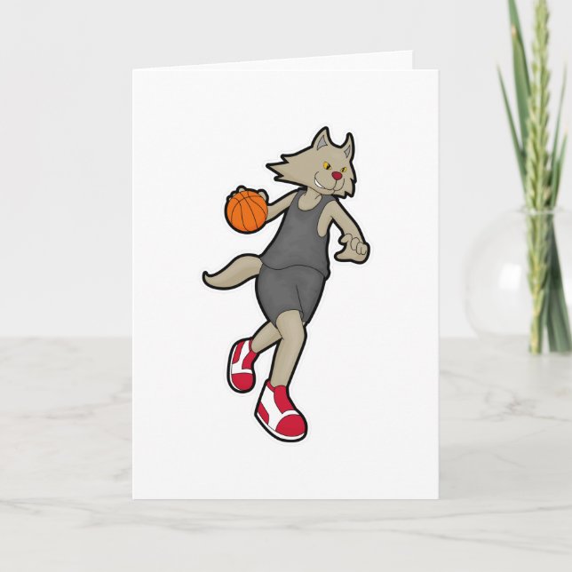 Katt som basketbollspelare med basketboll kort (Framsida)