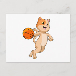 Katt som basketbollspelare med basketboll vykort