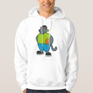 Katt som basketspelare med basket hoodie