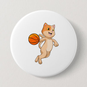 Katt som basketspelare med basket knapp
