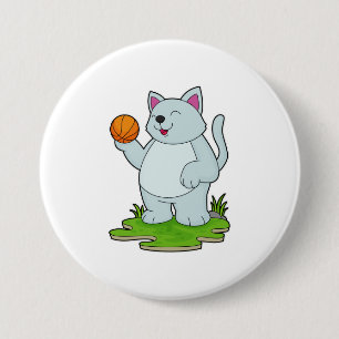 Katt som basketspelare med basket knapp