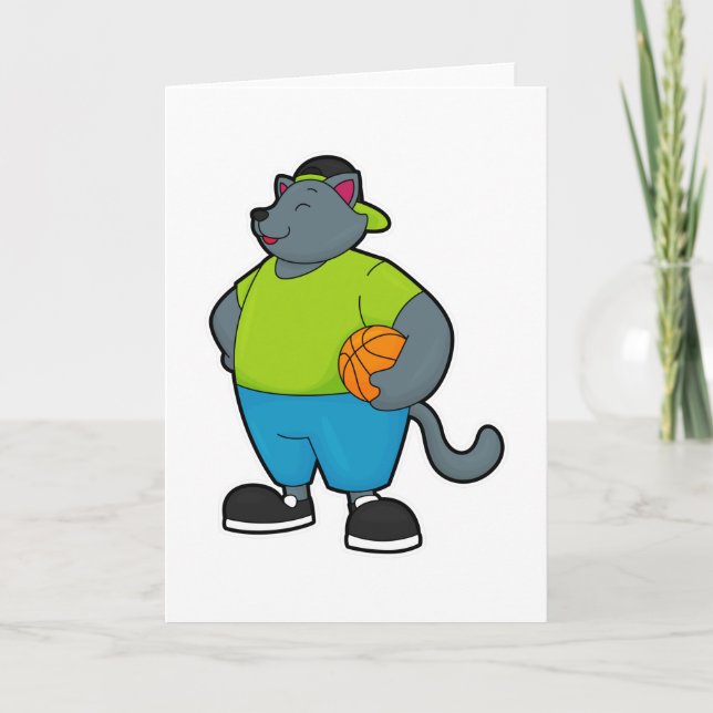 Katt som basketspelare med basket kort (Framsida)