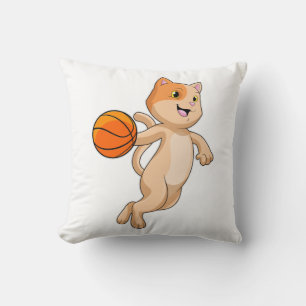 Katt som basketspelare med basket kudde