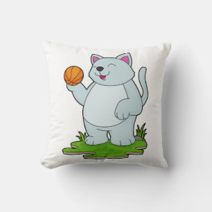 Katt som basketspelare med basket kudde