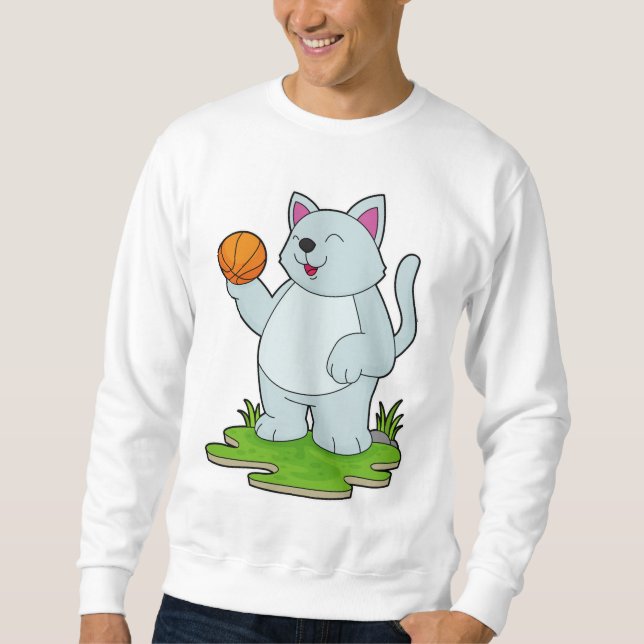 Katt som basketspelare med basket lång ärmad tröja (Framsida)