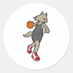 Katt som basketspelare med basket runt klistermärke