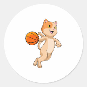 Katt som basketspelare med basket runt klistermärke