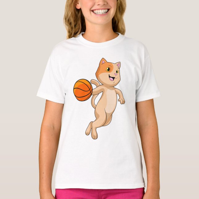 Katt som basketspelare med basket t shirt (Framsida)
