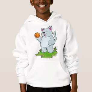 Katt som basketspelare med basket t shirt