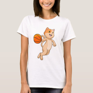 Katt som basketspelare med basket t shirt