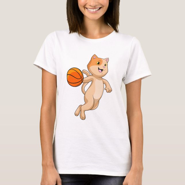 Katt som basketspelare med basket t shirt (Framsida)