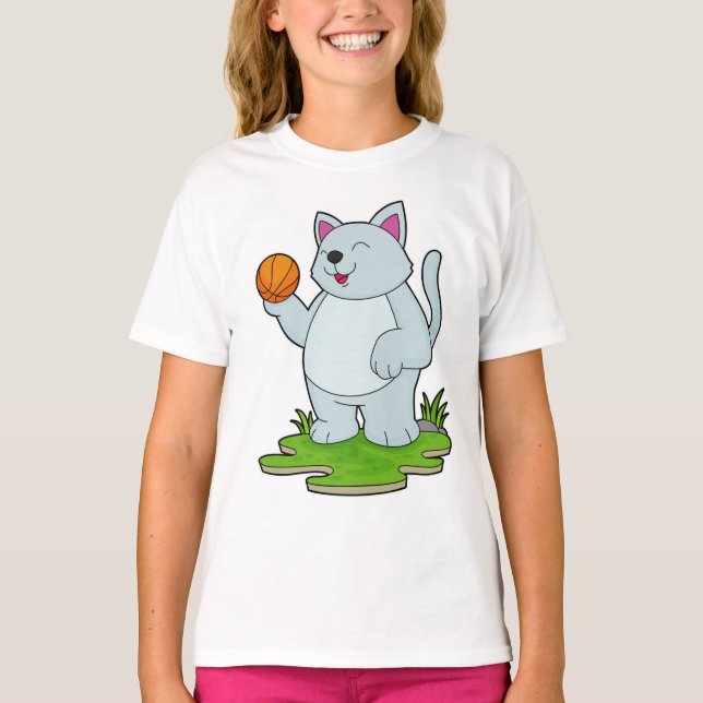Katt som basketspelare med basket t shirt (Framsida)