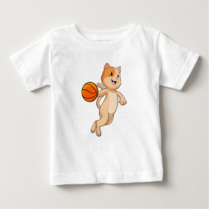 Katt som basketspelare med basket t shirt