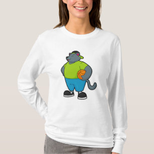 Katt som basketspelare med basket t shirt