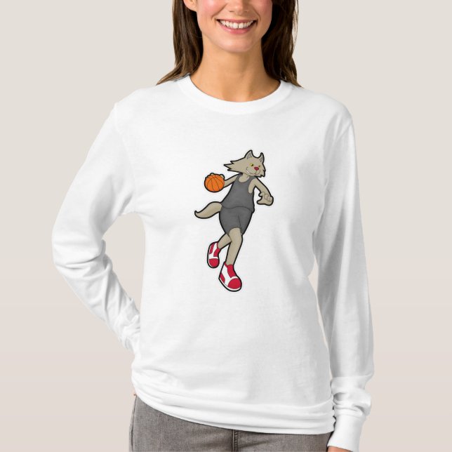 Katt som basketspelare med basket t shirt (Framsida)