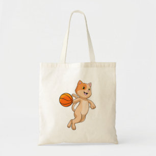 Katt som basketspelare med basket tygkasse