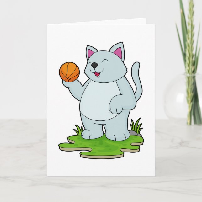 Katt som basketspelare med basketboll kort (Framsida)