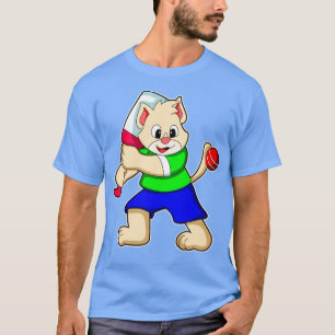 Katt som Batsman med Cricket fladdermus T Shirt