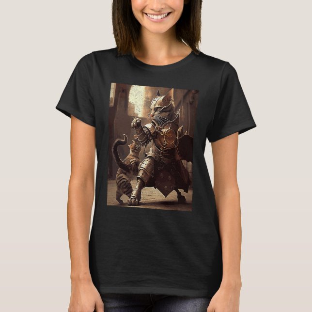 Katt som bekämpar Steampunk T Shirt (Framsida)