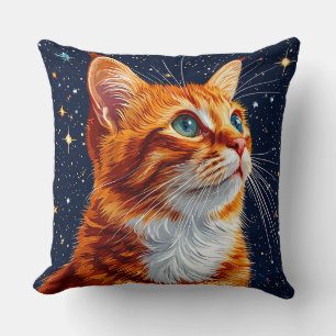 Katt som betraktar en stjärnklar kosmisk natthimme kudde