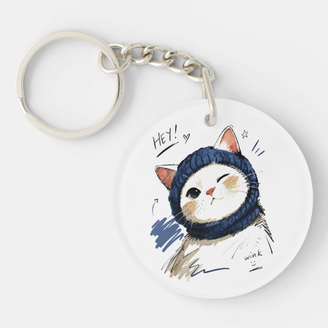 Katt som blinkar med mysig stickad halsduk (Framsidan)